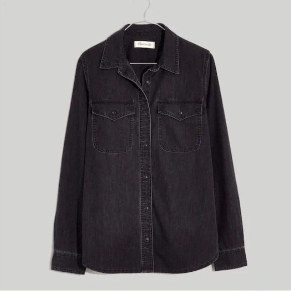 Madewell Denim Cotton Button-Up‎ Shirt Long Sleeve in Faded Black Lunar Wash XS